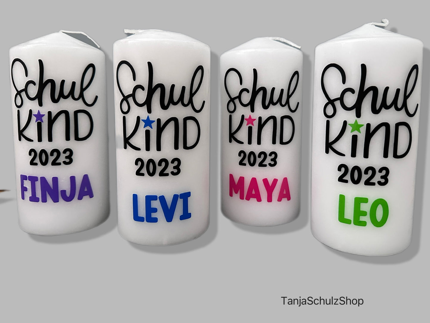 Schulkind Kerze, personalisiert mit dem Namen des Kindes, Geschenkidee zur Einschulung