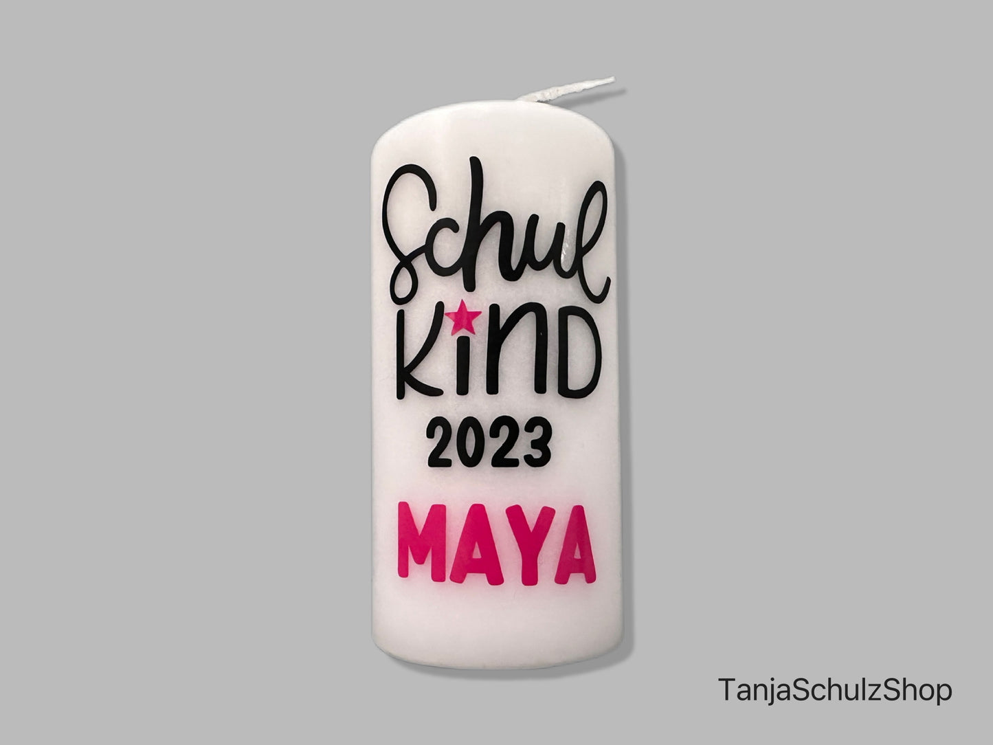Schulkind Kerze, personalisiert mit dem Namen des Kindes, Geschenkidee zur Einschulung