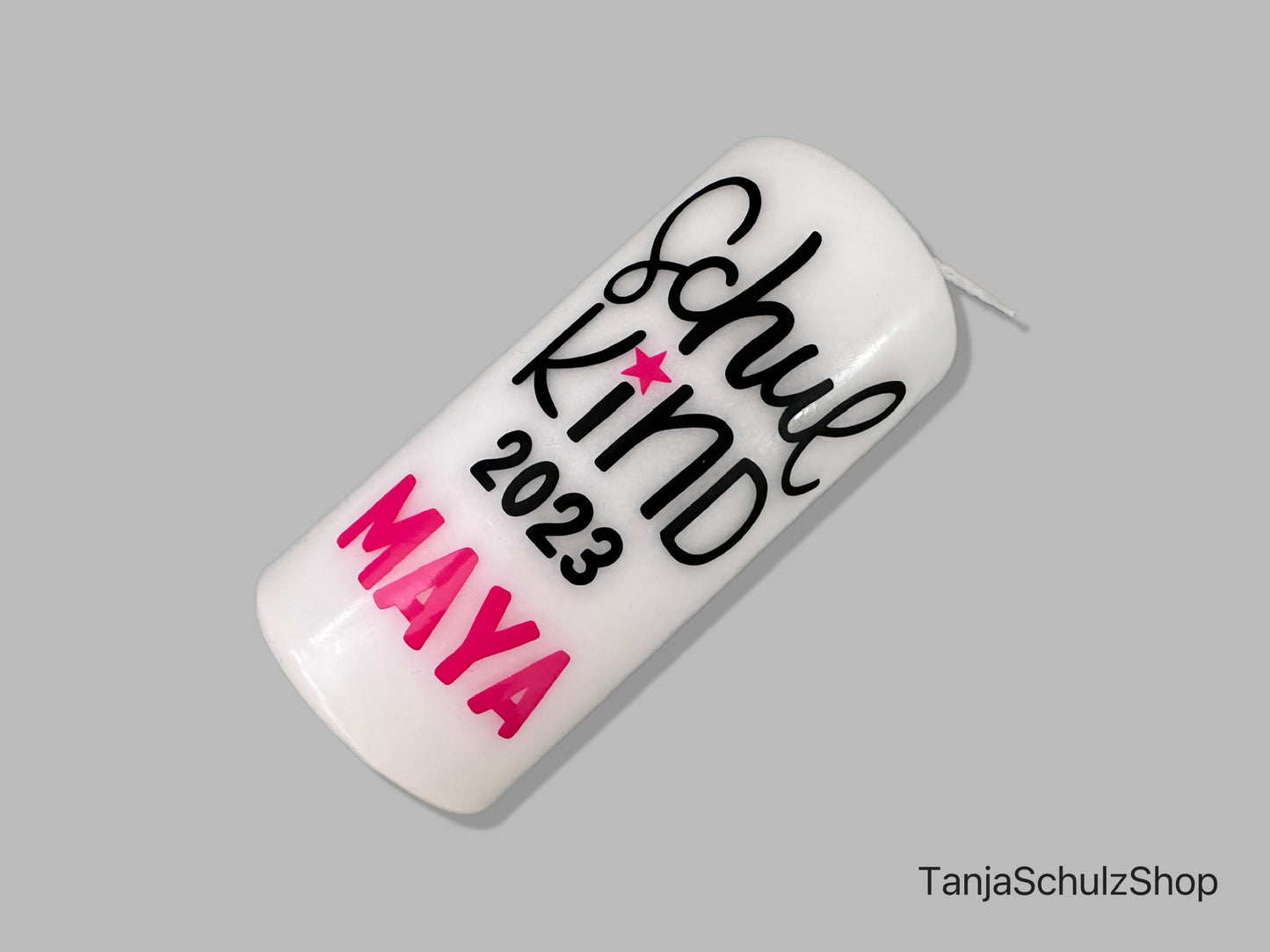 Schulkind Kerze, personalisiert mit dem Namen des Kindes, Geschenkidee zur Einschulung