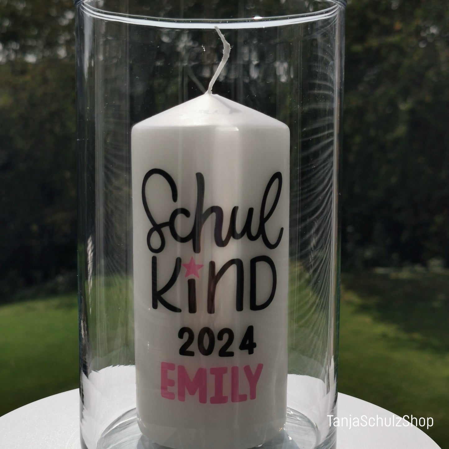 Schulkind 2024 Kerze, personalisiert mit dem Namen des Kindes