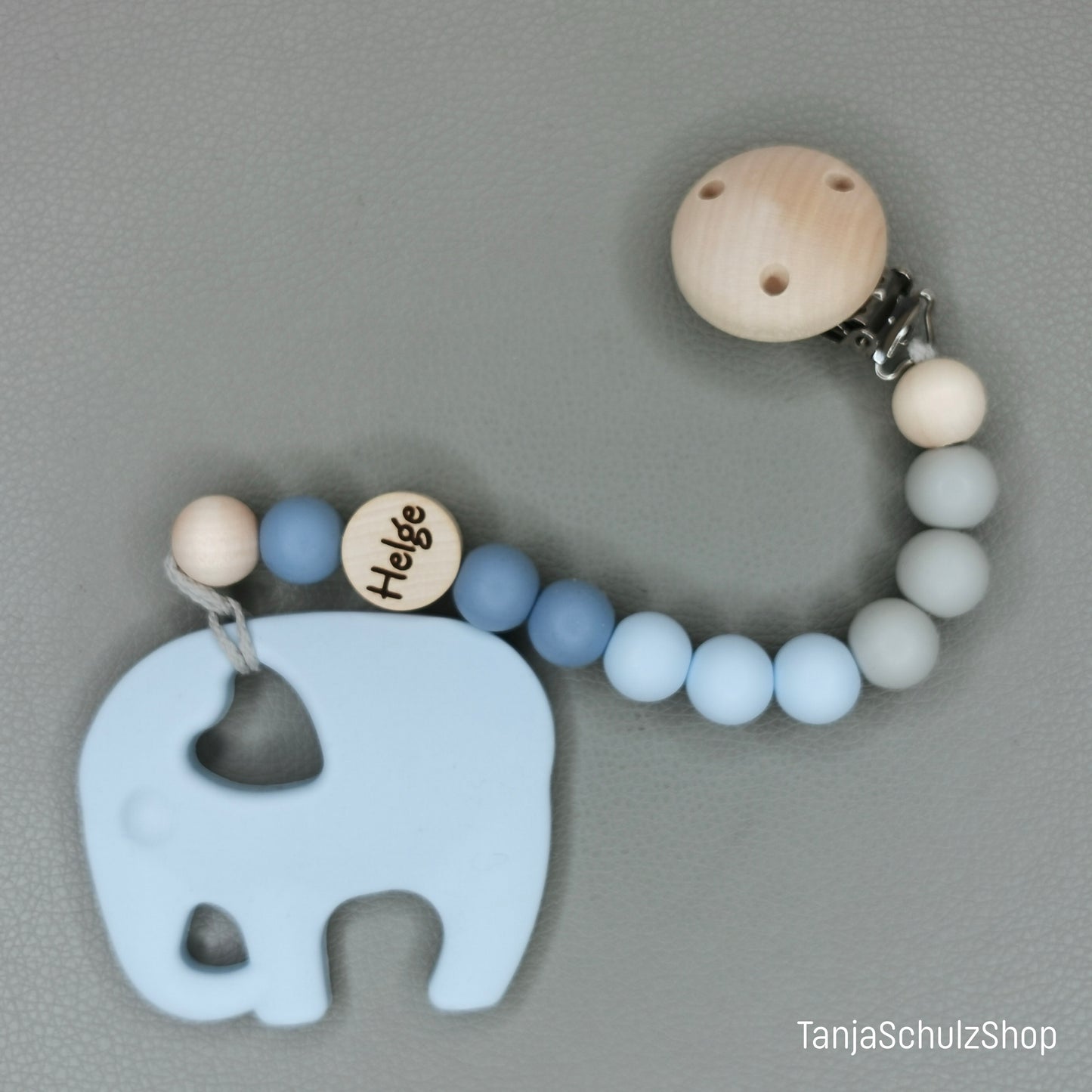 Set Schnullerkette mit Anhänger "Elefant", personalisiert mit Namen